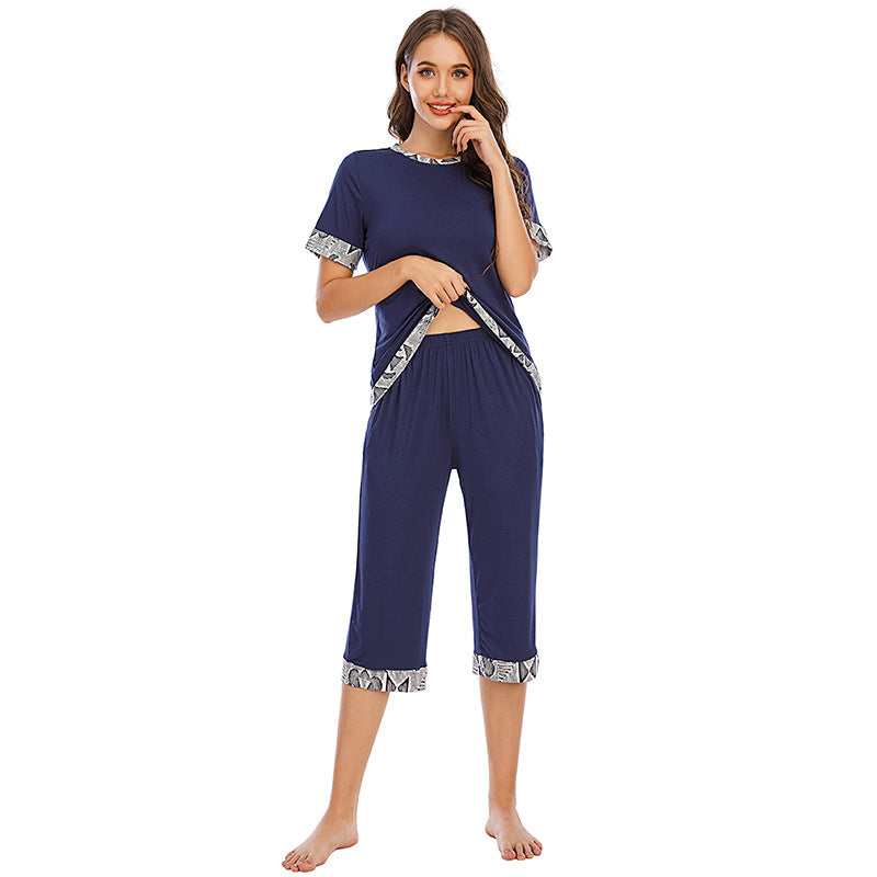 Contrast Color Comfort And Casual Breathable Pajamas Suit