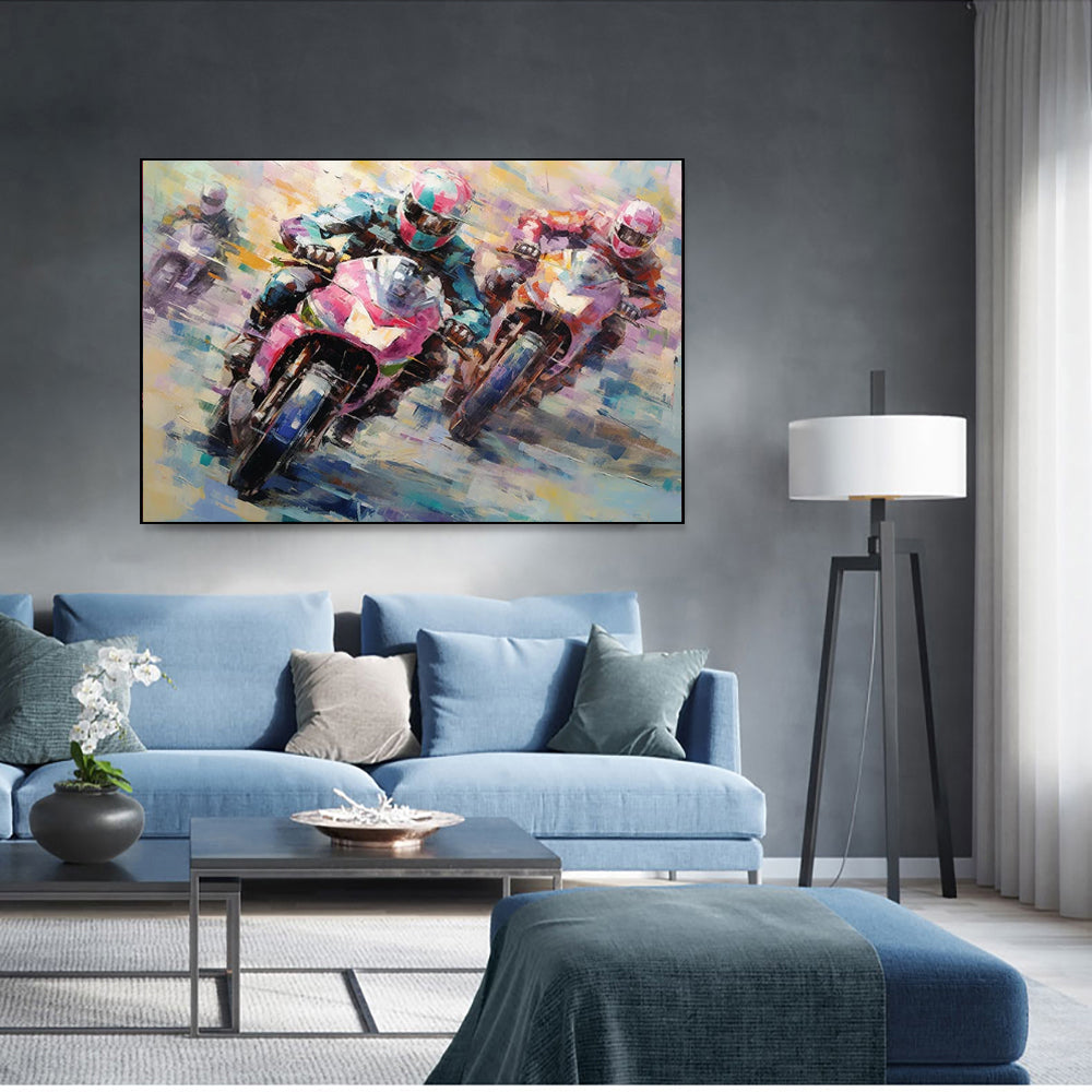Handmade Oil Painting Canvas Wall Art Decoration Motorcycle Biker Sports Picture For Boy Girl Club Decoration Gifts Decor No Framed