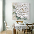 Cream Wind White Peony Flower Thick Texture Hand Drawn Oil Painting Hanging Painting