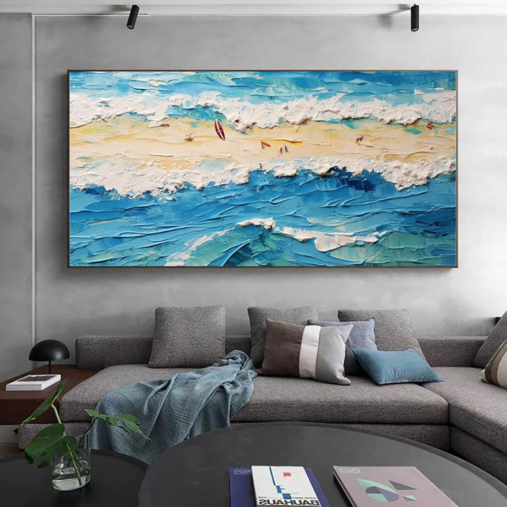 High Quality Sports Surfing Handmade Oil Painting Knife Beach Sea Sailboat Landscape Large Canvas Art Showpiece For Home Decoration Living Room Wall Picture