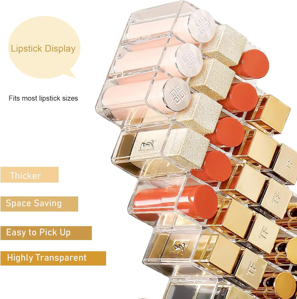 Lipstick Organizer, Acrylic Lipstick Holder, 16 Or 28 Slots Stackable Lip Gloss Organizer, Fish Lip Tower Holder Storage For Cosmetic Bathroom Vanity Countertop Display