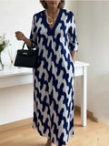Womens V-neck Printed Dress Loose Fit For Comfort And Ease