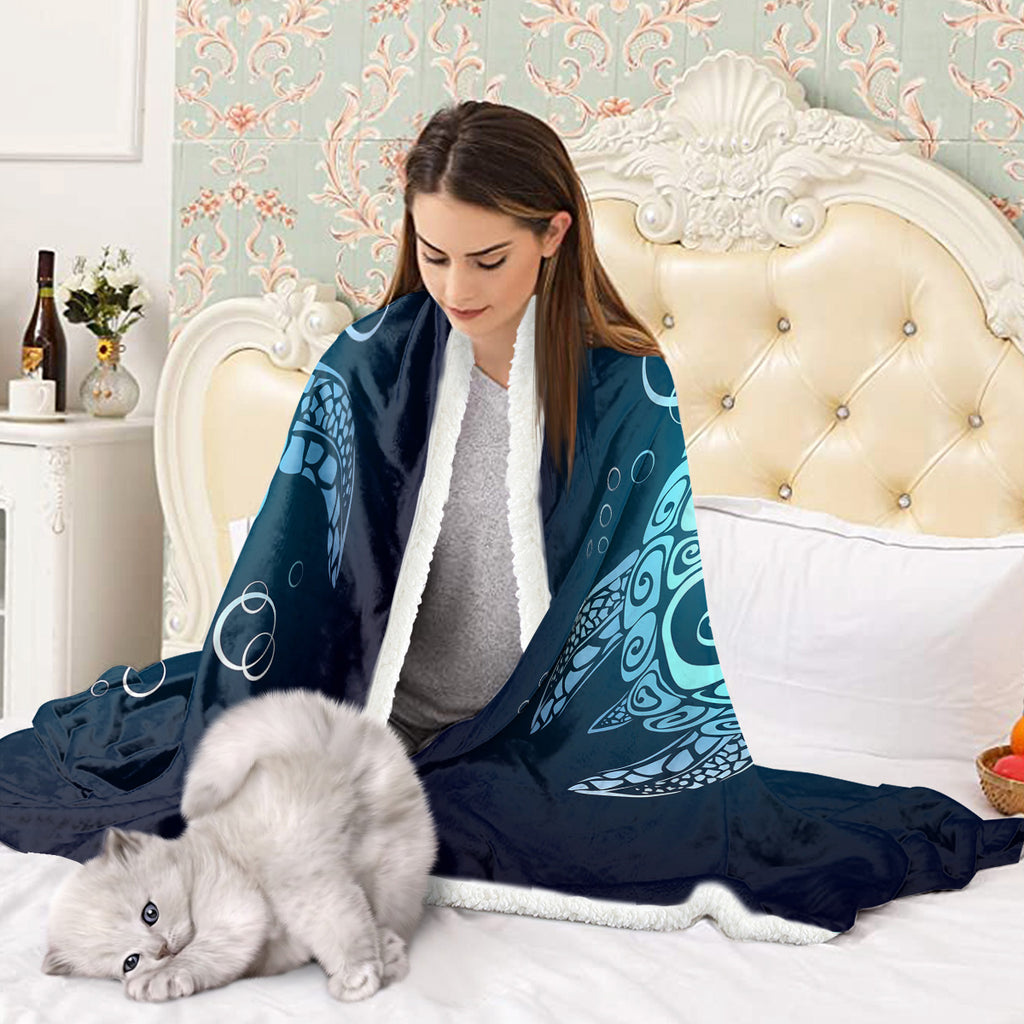 Sea Turtle Blanket Blue Sherpa Fleece Throw Blanket Ocean Plush Blankets Turtle Themed Sherpa Plush Throw Blanket
