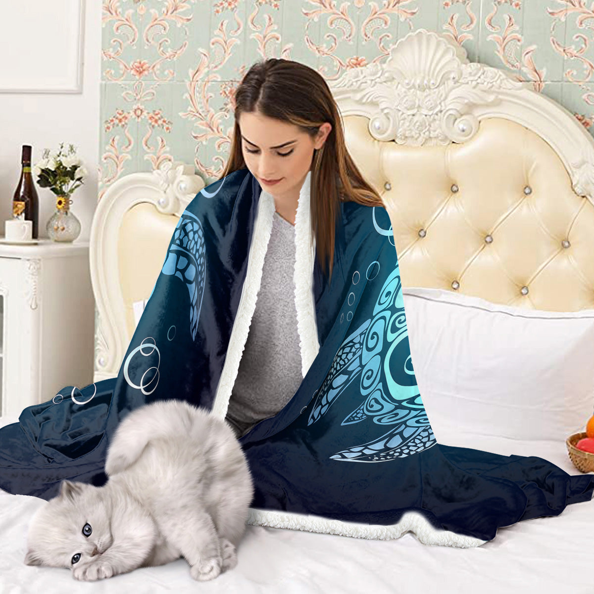 Sea Turtle Blanket Blue Sherpa Fleece Throw Blanket Ocean Plush Blankets Turtle Themed Sherpa Plush Throw Blanket