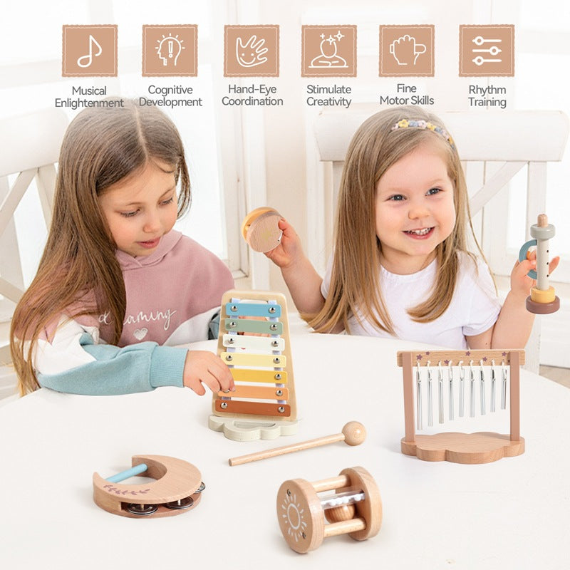 Wooden Comfort Percussion Piano Wind Chimes Children's Music Toys 6-piece Set