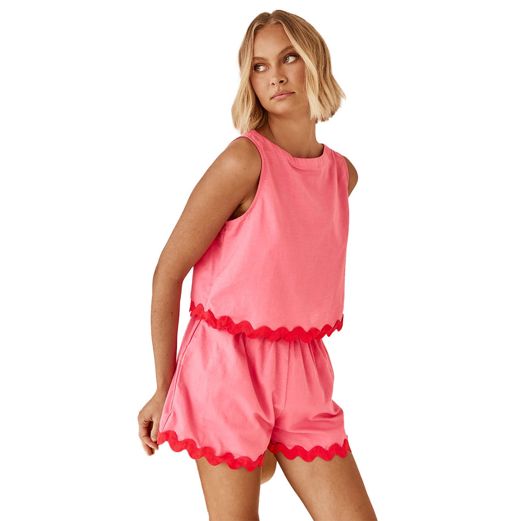 Comfort And Casual Solid Color Sleeveless Shorts Suit