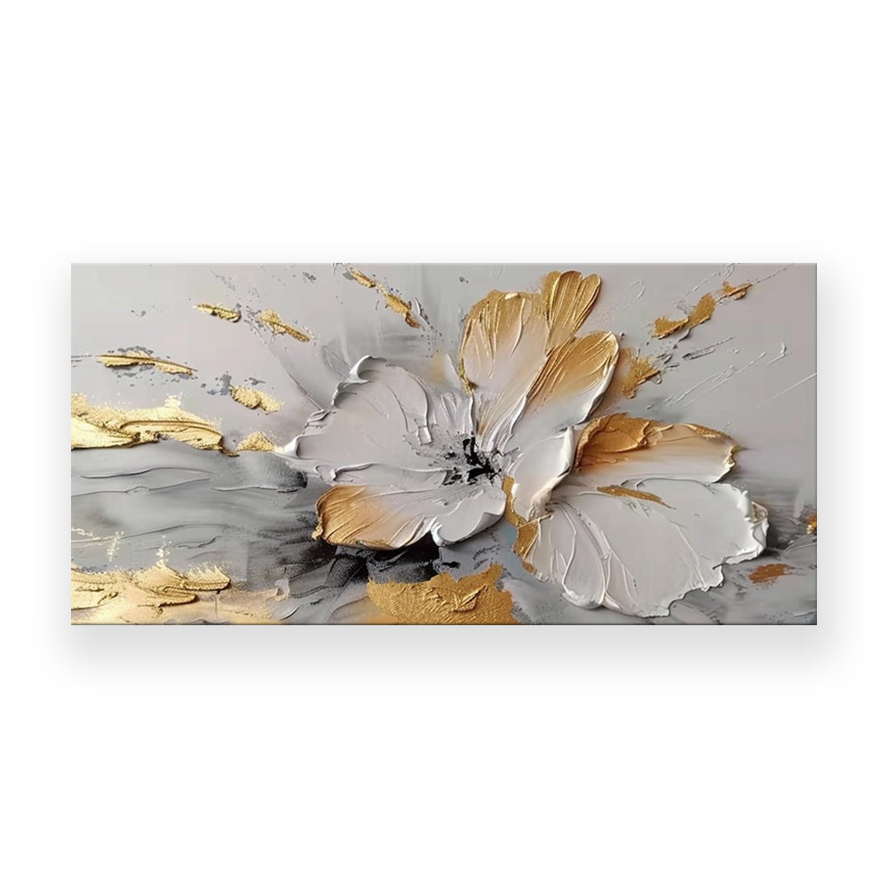Handmade Oil Painting Canvas Wall Art Decoration Modern Abstract Rich Golden-White Floral For Home Living Room Decor Rolled Frameless Unstretched Painting