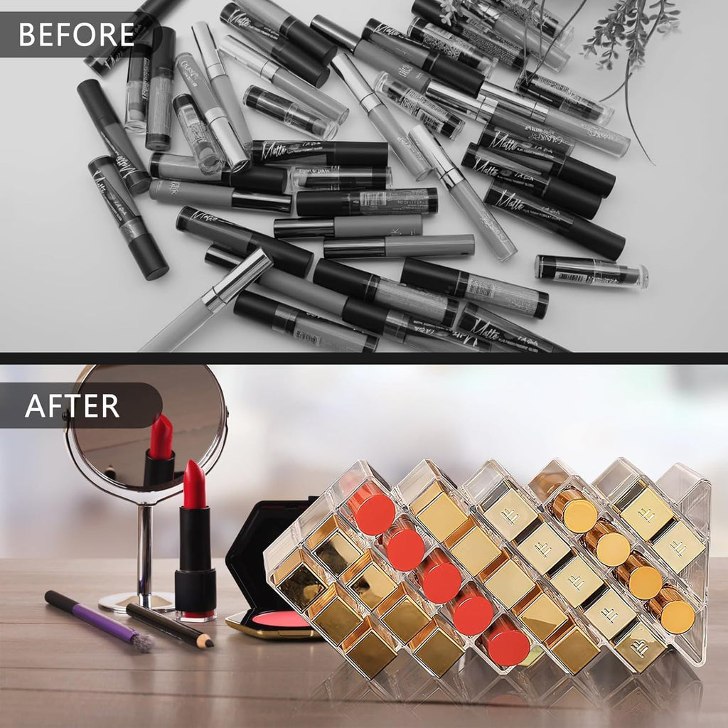 Lipstick Organizer, Acrylic Lipstick Holder, 16 Or 28 Slots Stackable Lip Gloss Organizer, Fish Lip Tower Holder Storage For Cosmetic Bathroom Vanity Countertop Display