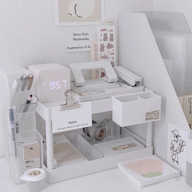 Simple Double-layer Desktop Stationery Storage Organizer