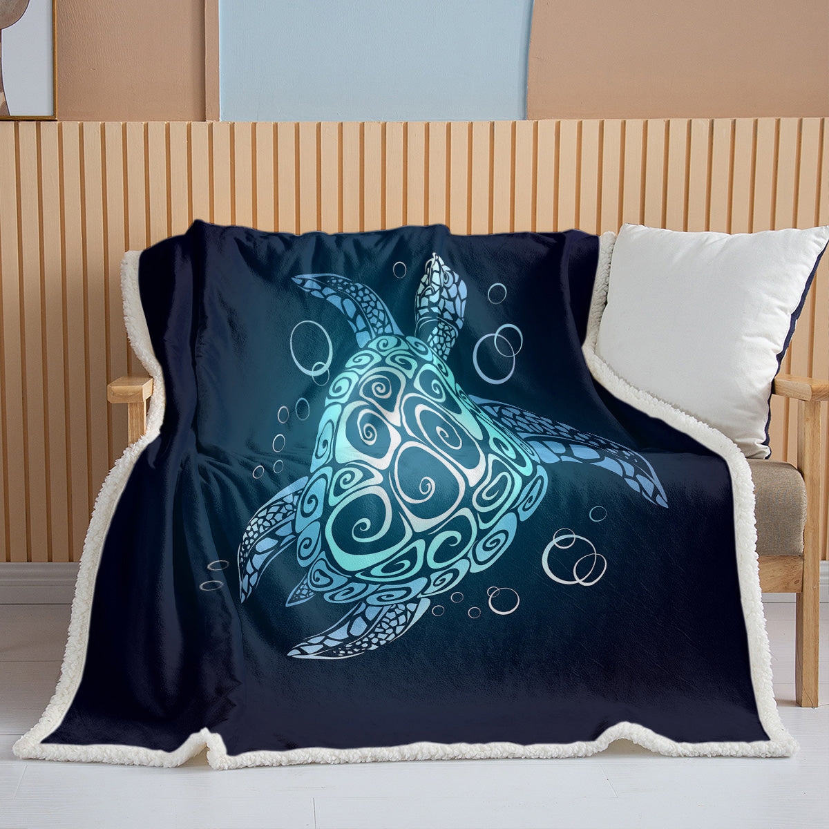 Sea Turtle Blanket Blue Sherpa Fleece Throw Blanket Ocean Plush Blankets Turtle Themed Sherpa Plush Throw Blanket
