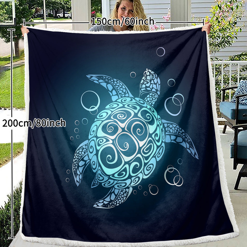 Sea Turtle Blanket Blue Sherpa Fleece Throw Blanket Ocean Plush Blankets Turtle Themed Sherpa Plush Throw Blanket