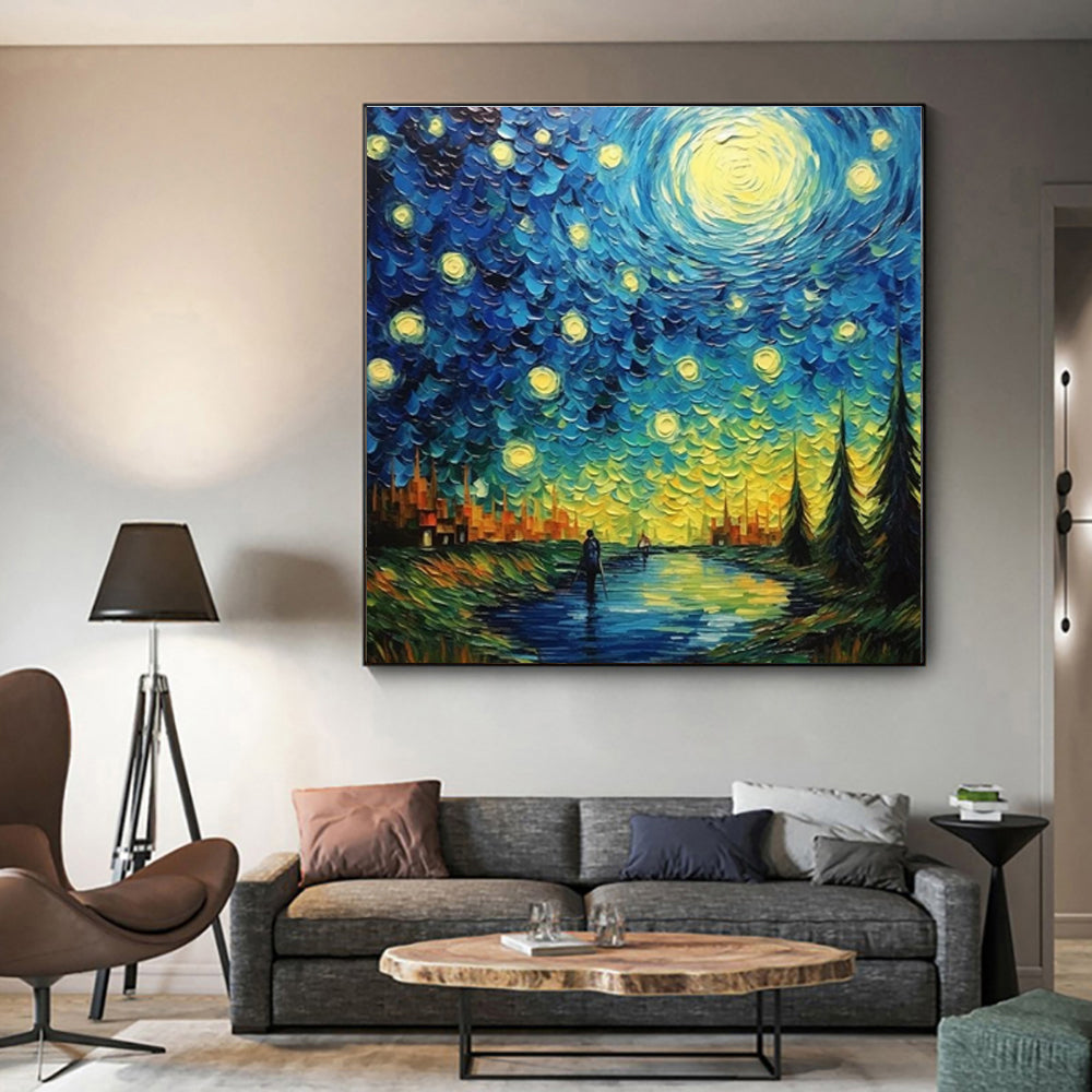 Famous Artist Starry Sky Landscape Picture Oil Painting On Canvas Handmade Modern Abstract Wall Art Living Room Home Decor Rolled Frameless Unstretched Painting