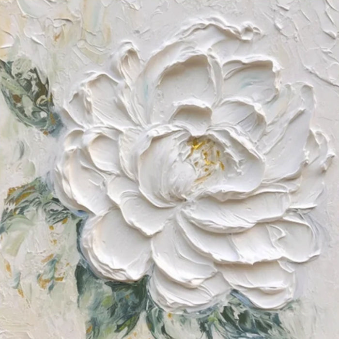 Cream Wind White Peony Flower Thick Texture Hand Drawn Oil Painting Hanging Painting