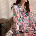 Women's Fashionable Leopard Print Comfort Ice Silk Long-sleeved Trousers