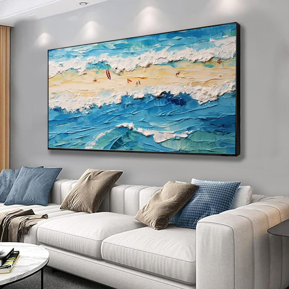 High Quality Sports Surfing Handmade Oil Painting Knife Beach Sea Sailboat Landscape Large Canvas Art Showpiece For Home Decoration Living Room Wall Picture